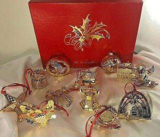 Rare Danbury Patriotic Historical Usa Gold Plated Ornaments Set Of 12 - 23k