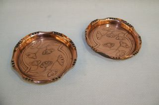 Antique Pair Carl Deffner Art Nouveau Arts & Crafts Copper Wine Glass Coasters.
