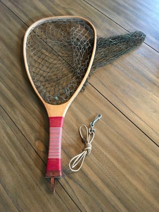 Antique Vintage Wood Fly Fishing Net Trout Wrapped Handle