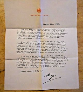 Ww1 Princess Mary Tin Christmas Present Appeal Letter Rare Oct 1914