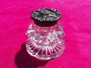 1880 Sampson Mordan & Co London Glass Inkwell With Rare Hinged Crown Cap England