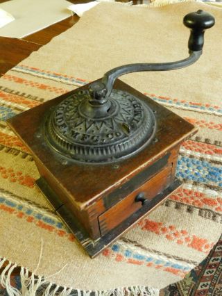 Antique Arcade " Imperial " Coffee Grinder / Mill Cast Iron & Wood Box
