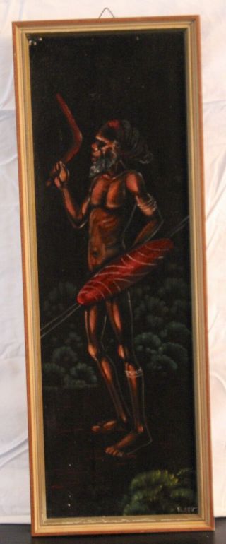 Very Rare - Vintage Aboriginal Man Velvet Oil Painting By E Mcc Signed