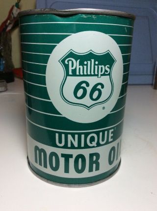 Vtg.  Phillips 66 Unique Motor Oil Can Quart Advertising Rare Full Sae40