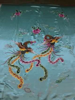 Antiques Chinese Silk Embroidered Wedding Sheet Paino Shawl Tapestry Rare