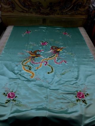 Antiques Chinese Silk Embroidered Wedding Sheet Paino Shawl Tapestry RARE 2