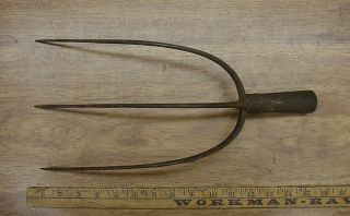 Antique 3 Tine Pitch Fork,  Hay,  Farm Tool,  15 " Oal,  7 " Wide Spread,  Rusty,  Crusty,  Cool