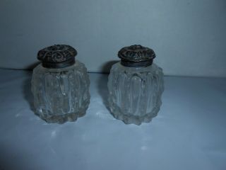Htf Antique Cut Glass/crystal Salt & Pepper Shakers Stamped Sterling Silver Tops