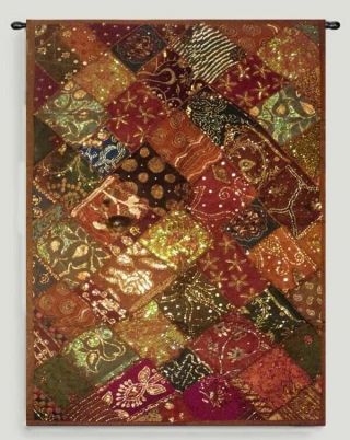 60 " Brown Crazy Quilt Beadd Vintage Sari Sequin Moti Wall DÉcor Hanging Tapestry