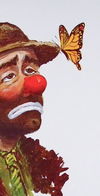 Vintage EMMETT KELLY Sad Clown ART PRINT W.  Harold Hancock BUTTERFLY Poster 3