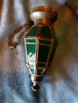 Antique Art Nouveau Green Glass And Copper Light Shade