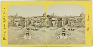 Rare Stereoview 1860 By Hippolyte Jouvin.  Rome,  Statue Marc - Aurèle Au Capitole.
