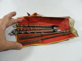 Vtg Antique Auger Bits Wood Brace Bit Hand Drills Set Of 5 Rusty