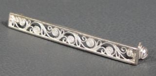Antique Art Nouveau Deco Sterling Silver Floral Filigree Bar Brooch Pin 935 Mark