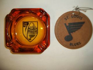 Vintage Very Rare St.  Louis Blues Checkerdome Brown Glass Ashtray,  Ornament