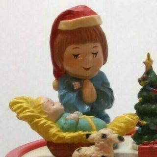 Rare Nativity Drum Music Box Vintage Plastic 50s 60s 70s Christmas Child Praying