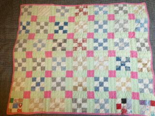 Vintage Antique Baby Quilt Cradle Crib Hand Quilted 30 X 36