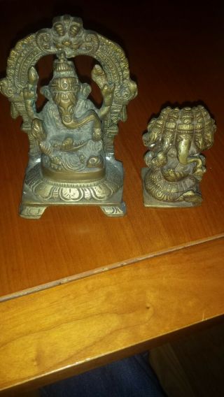 Two Antique 18th/19thc Indian Asian Cast Bronze God Deity Figure Statue Ganesh