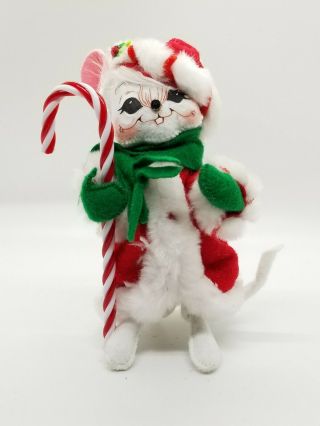 Vintage Annalee 7 " Peppermint Twist Mouse W Candy Cane Christmas 2008