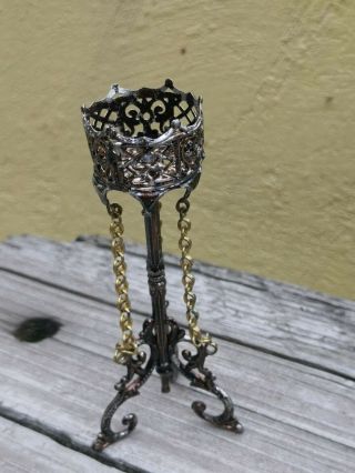 Antique Rare German - French Metal Dollhouse 3 1/4 " Pedestal Plant Stand