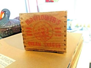 Mayflower ' s Cream Cheese Boston Mass Wood Wooden Box PRIMITIVE 3