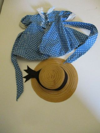Vintage Doll Straw Horsehair Hat And Polka Dot Dress For 16 " Walker Doll