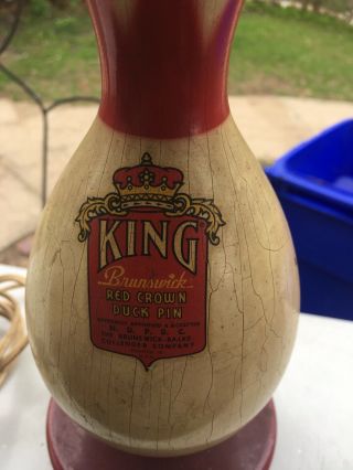 Rare Vintage Brunswick King Duck Pin Red Crown NDPBC Official Bowling Pin Lamp 2