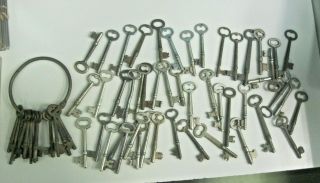Set Of 12 Antique Skeleton Keys On Ring And 49 Loose Skeleton Keys