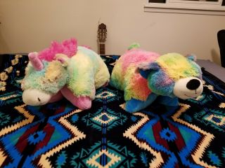 2 Rare Rainbow Pillow Pets.  (unicorn And Bear) 2012