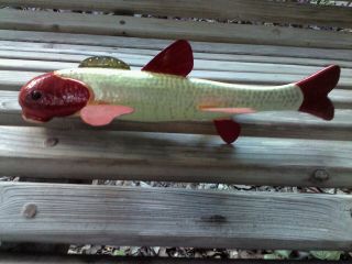 Vintage Fish Decoy Ice Spearing Lure 10in Red And White Sucker By Bill Huffman