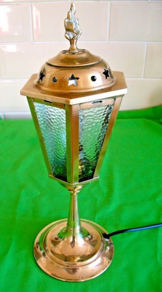 Vintage Mid Century Brass With Glass Panels Street Lamp Light Table / Side Lamp