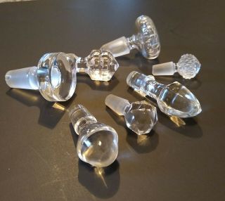7 Assorted Vintage Antique Clear Glass Perfume,  Decanter & Cruet Stoppers Unique