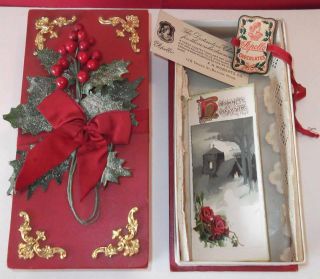 Rare 1910 Antique Christmas Apollo Chocolate Candy Box W/compo Berries,  Calendar