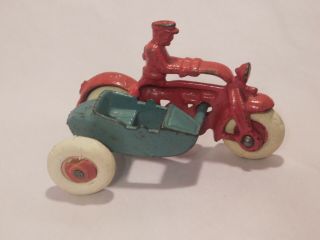 Antique Hubley Cast Iron Cop Police Motorcycle Toy Sidecar Paint 1724b