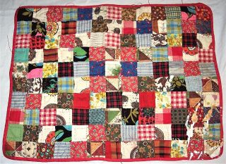 Vintage Antique Baby Doll Squares Hand Quilt Multi Feed Sack Patchwork 20 X 15
