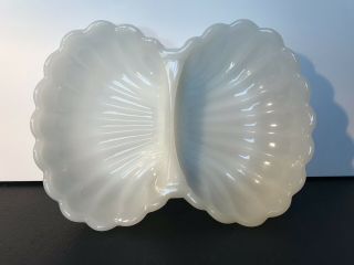 Avon Milk Glass Nut Candy Trinket Dish Double Shell Swirl Pattern 7 1/4 X 5 1/4