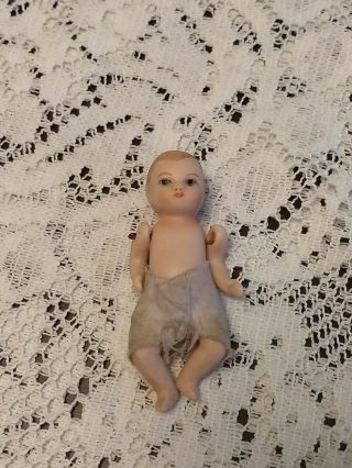 Vintage Porcelain Bisque Jointed Miniature Baby Doll Dollhouse Size Estate Find