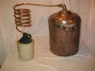 Antique Copper Moonshine Still With Coil Worm Whiskey Still Pot - Boiler - Vintage