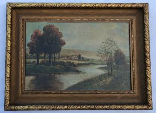 Country Fall/autumn Farm Landscape Vintage Early 1900s Oil Painting On Canvas
