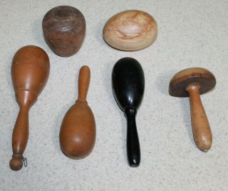 Antique Wooden Darning Eggs And Mushroom