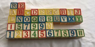 38 Wooden Numbers Alphabet Blocks Letter Wood Baby Learning Vintage Abc Kids
