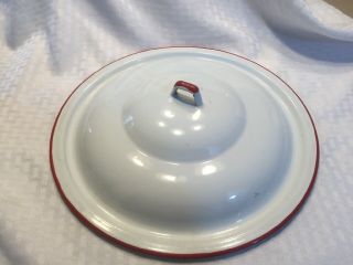 Vintage Antique Red & White Enamel Ware Enamelware Pot Lid Lid Only