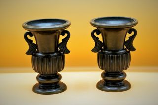 19th Century - Good Antique BRONZE Decorative VASE Urns with LEAF Handle 2