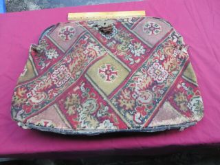 Old Civil War Era Carpet Bag W/brass Fittings Antique Period Textile M/ Pat 1865
