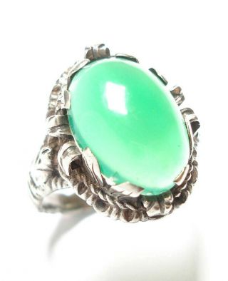 Antique Silver And Chrysoprase Arts And Crafts Ring