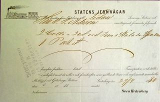 Germany 1880 Antique Manuscript Statens Jernvagar Check Bill Document