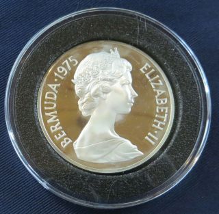 1975 Bermuda 25 Dollar Rare Silver Proof Coin,  Royal Visit Of 16 February 1975