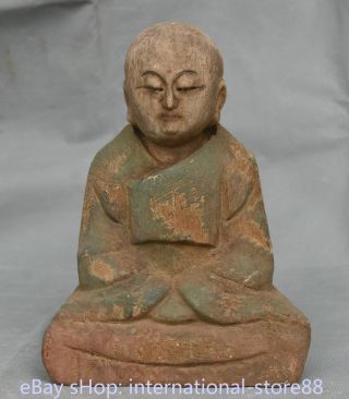 8.  8 " Rare Old China Wood Dynasty Palace Buddhism Little Monk Buddha Sculpture