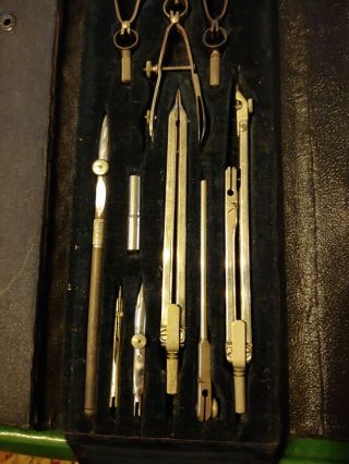 Antique Vintage German 10 Pc Engineering Drafting Tools Set 1800 ' s 2