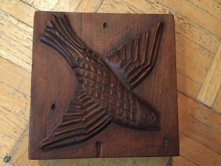 19th Century Wood Carved Bird Print Block W Raised Detailed Carving Of Bird 2